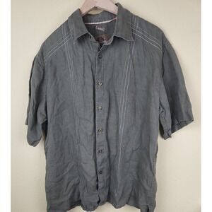 Bruno New York Mens Linen Button Up Shirt‎ Short Sleeve Gray Casual